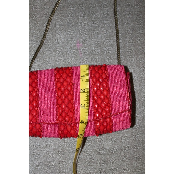 Anthropologie Beaded Striped Crossbody Bag Red Pink Chain Strap NWT - Picture 8 of 12